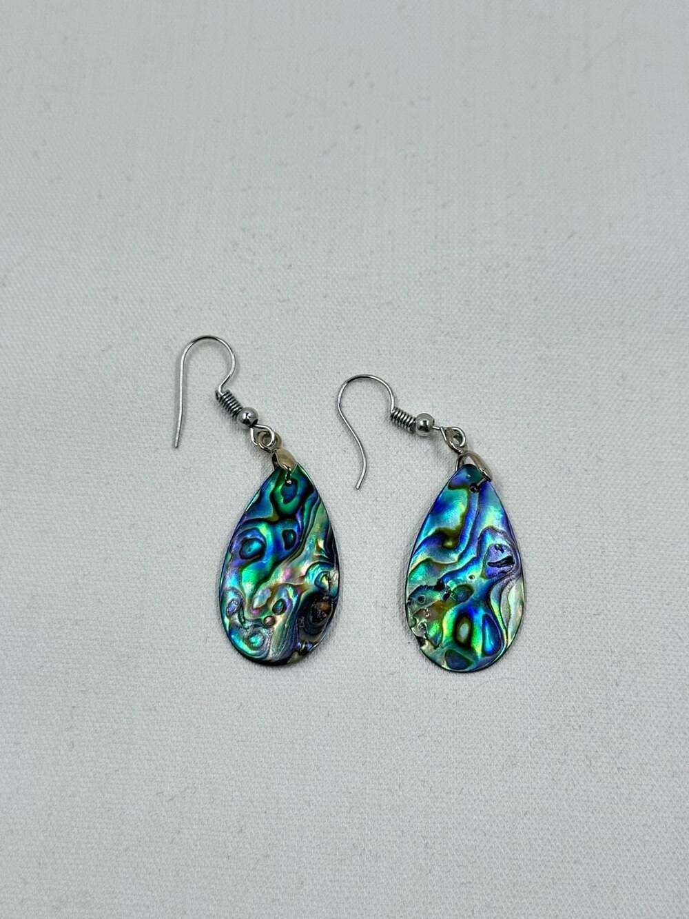 Natural Abalone Shell Teardrop Dangle Earrings with Sterling Silver Fish Hook